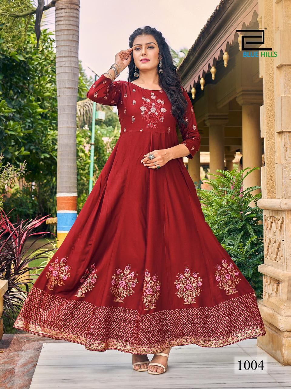 Blue Hills Enagage Designer New Stylish Heavy Festival Wear Long Anarkali Kurti Collection